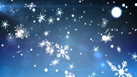 Animation-of-snowflakes-falling-on-blue-background