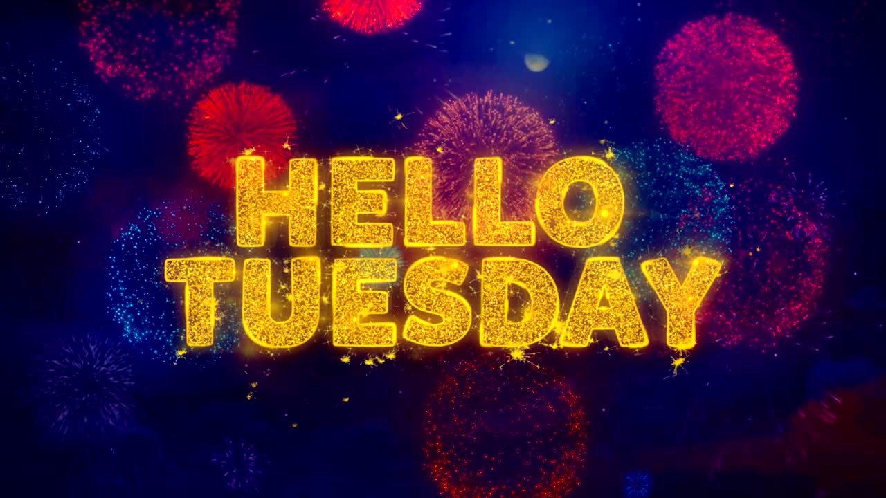 화요일 안하세요. 다채로운 불꽃놀이 폭발 입자에 대한 텍스트.