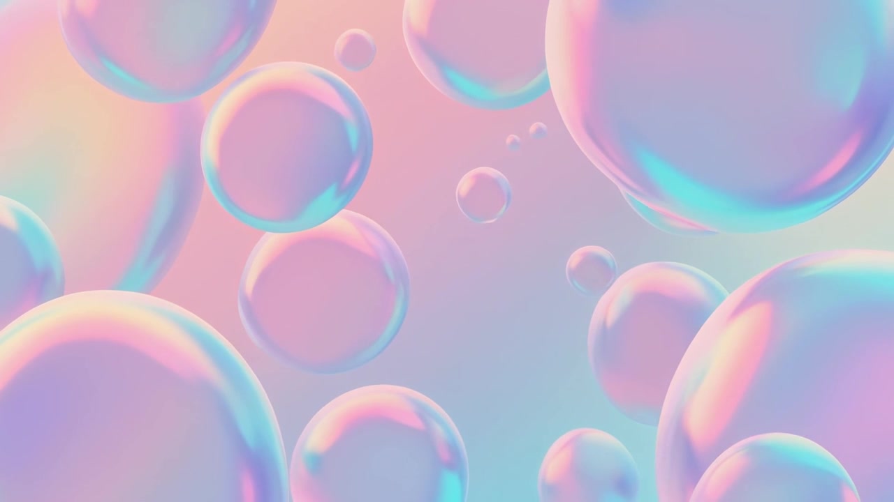 Abstract Floating Iridescent Spheres in Pastel Gradient Background