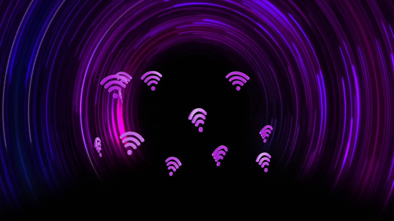 Animation of wifi icons over circles on black background