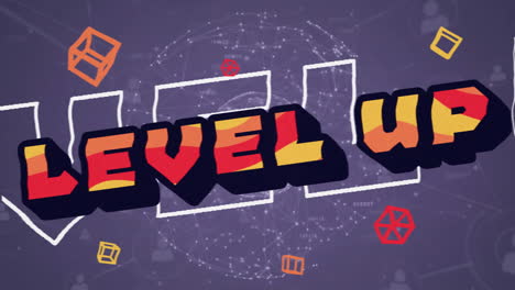 Animation-of-level-up-text-over-neon-pattern-background