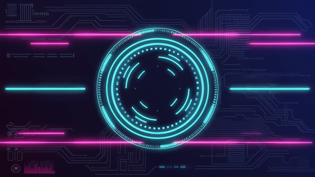 Animated Digital Circuit Board with Glowing Neon Lines
