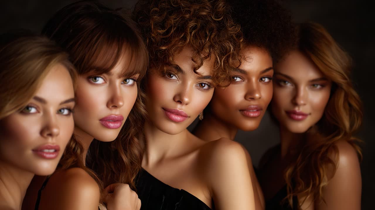 A Captivating Display of Diverse Beauty: Five Women Showcase Their Unique Styles and Expressions in a Stunning Portrait That Celebrates Individuality and the Art of Facial Aesthetics