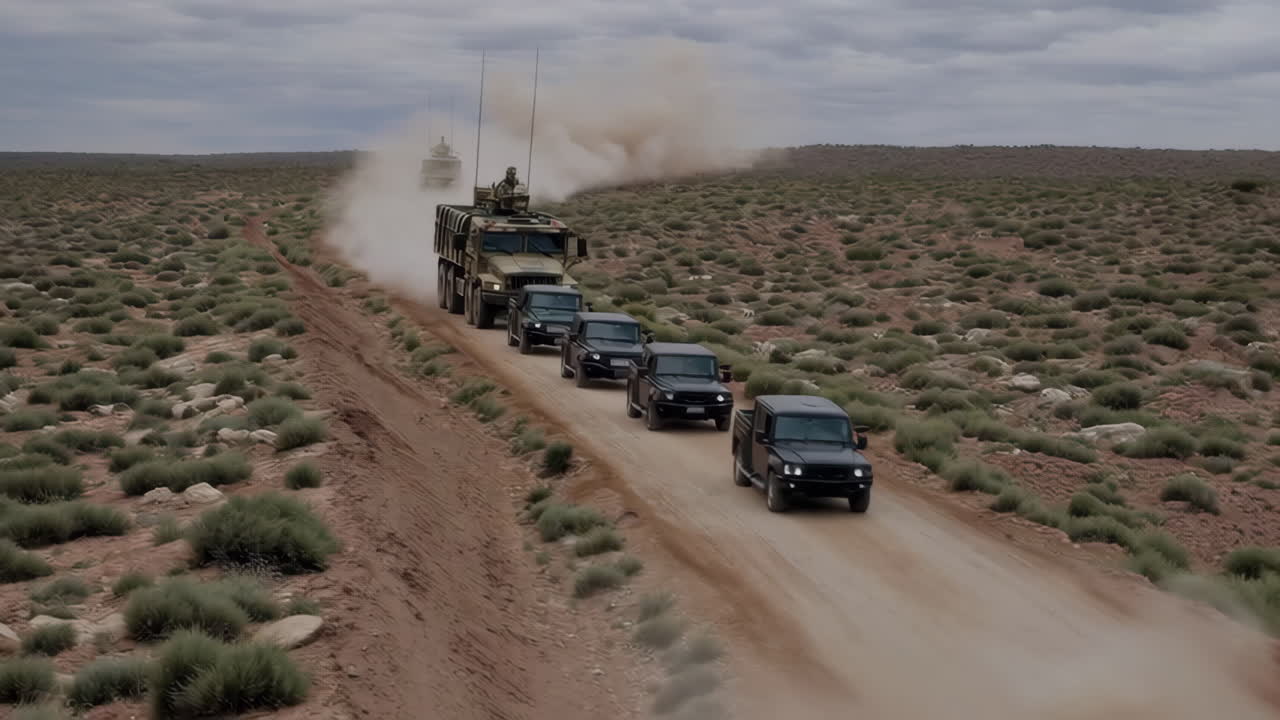 Military Convoy in Desert Training Exercise