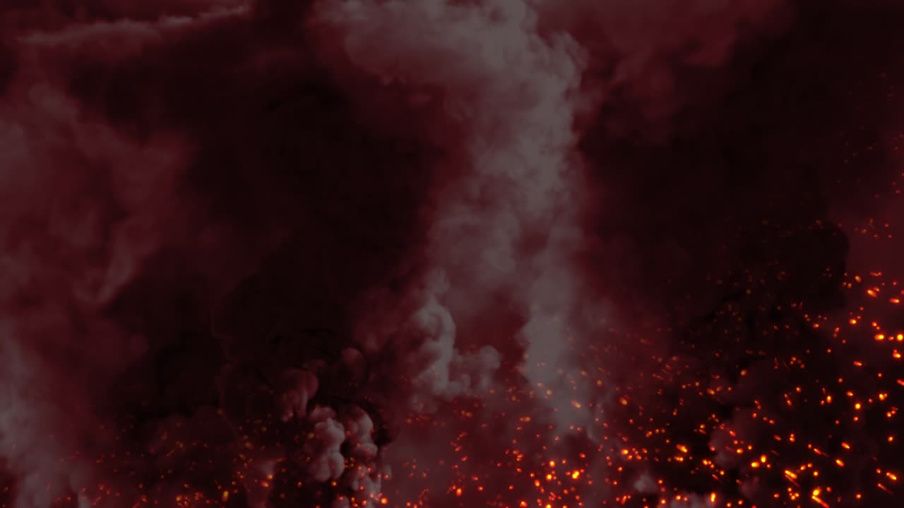 Dunkler Hintergrund mit Rauch, Feuer und fliegenden Funken.