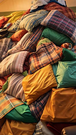 vibrant pillow fort built in a cozy living room during the afternoon