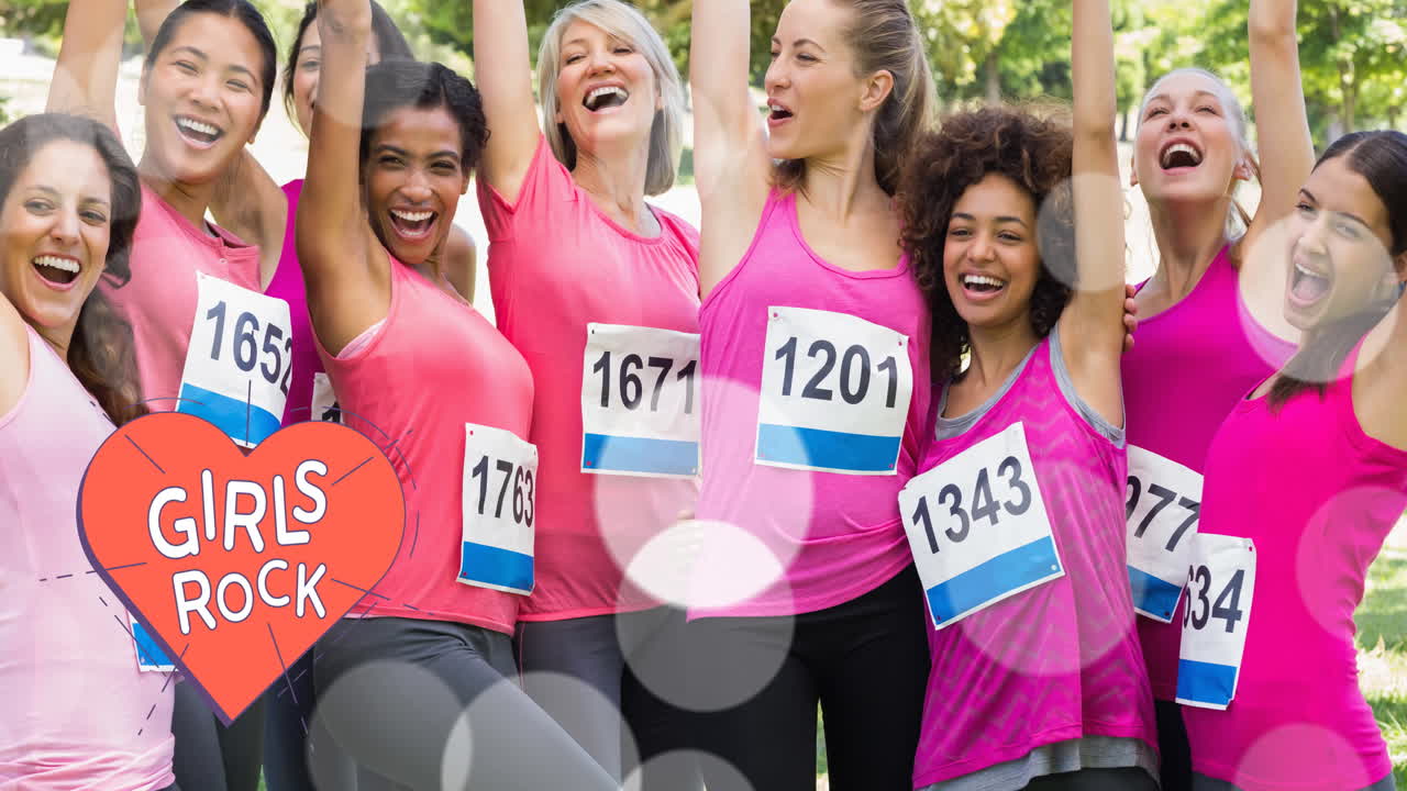 소녀들의 애니메이션 록 텍스트 다양 한 그룹의 다양 한 그룹의 웃는 여성