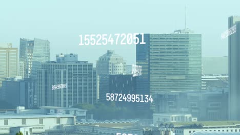 Animation-of-changing-numbers-over-buildings-against-clear-sky