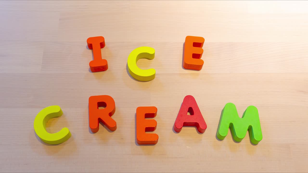 Ice cream text stop motion animation, jumping words for celebration concept