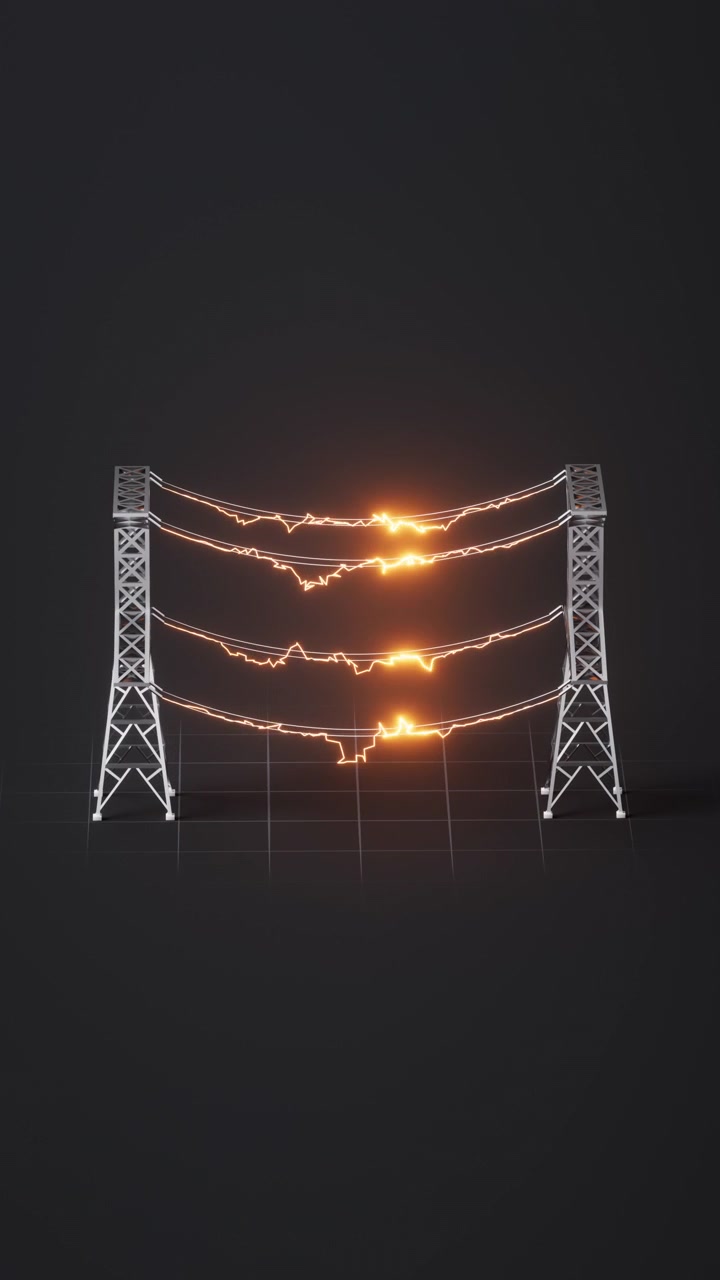 Power lines between the transmission towers, 3d rendering.