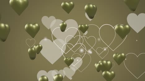 animation of gold and white hearts floating on gold background