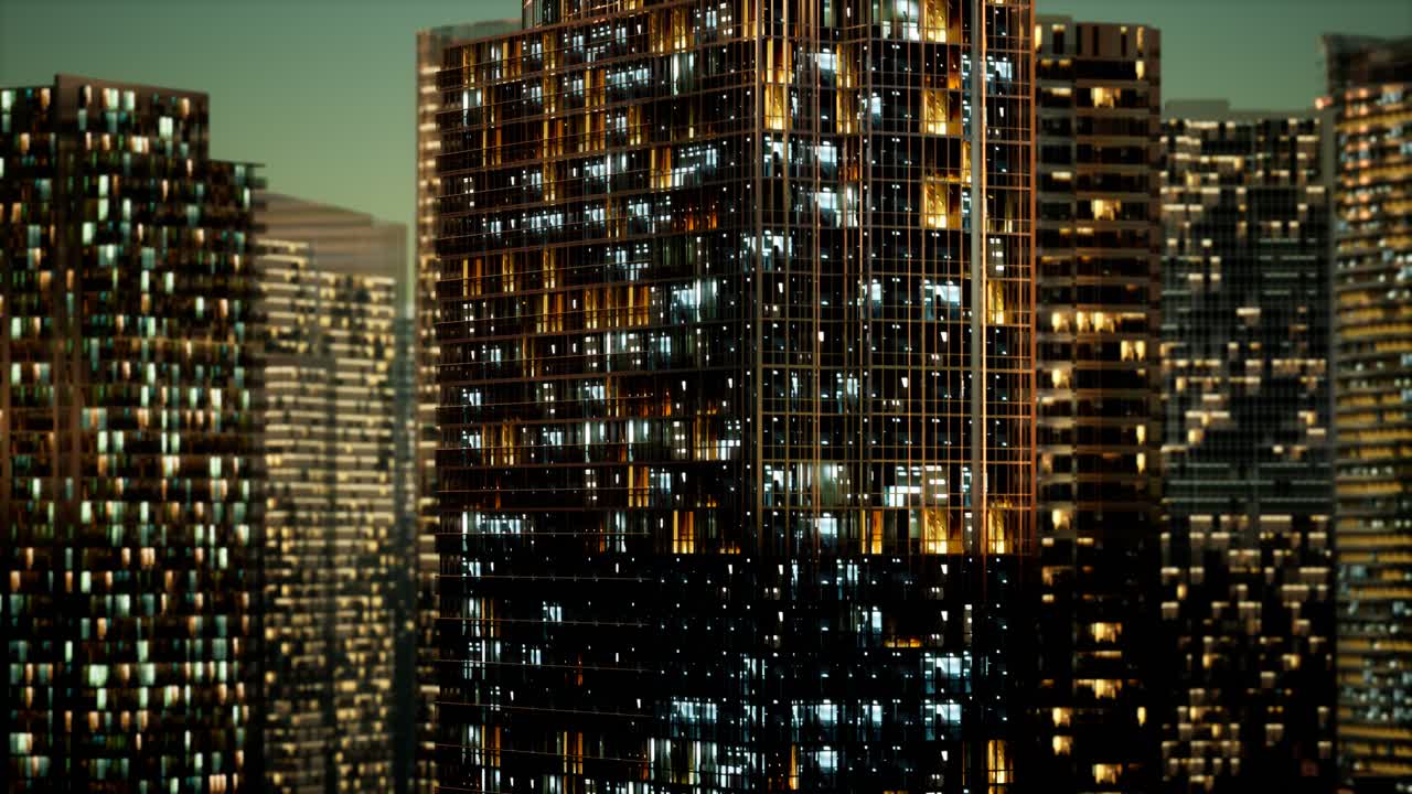 rascacielos en el barrio de negocios por la noche