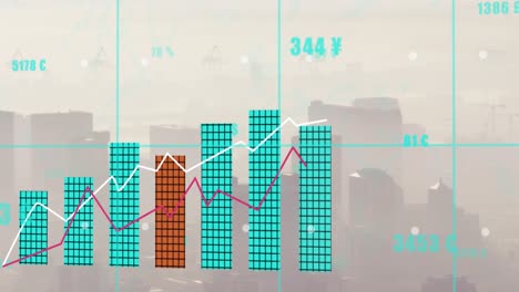 Animación-Del-Procesamiento-De-Datos-Financieros-Sobre-El-Paisaje-Urbano