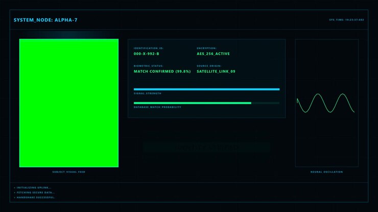 Interfaccia digitale futuristica che mostra il processo di verifica dell'identità