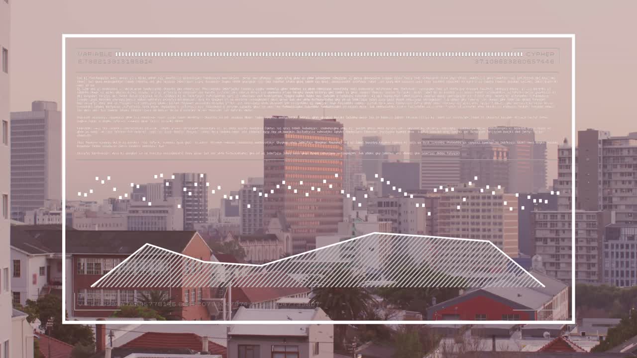 도시 풍경 위의 금융 데이터 처리 애니메이션