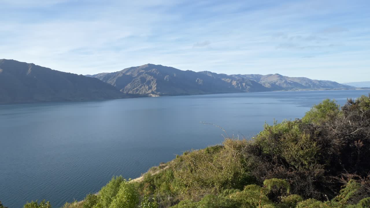 Idyllic Views At Lake Hawea Lookout In Otago, South Island, New Zealand - Wide Shot
