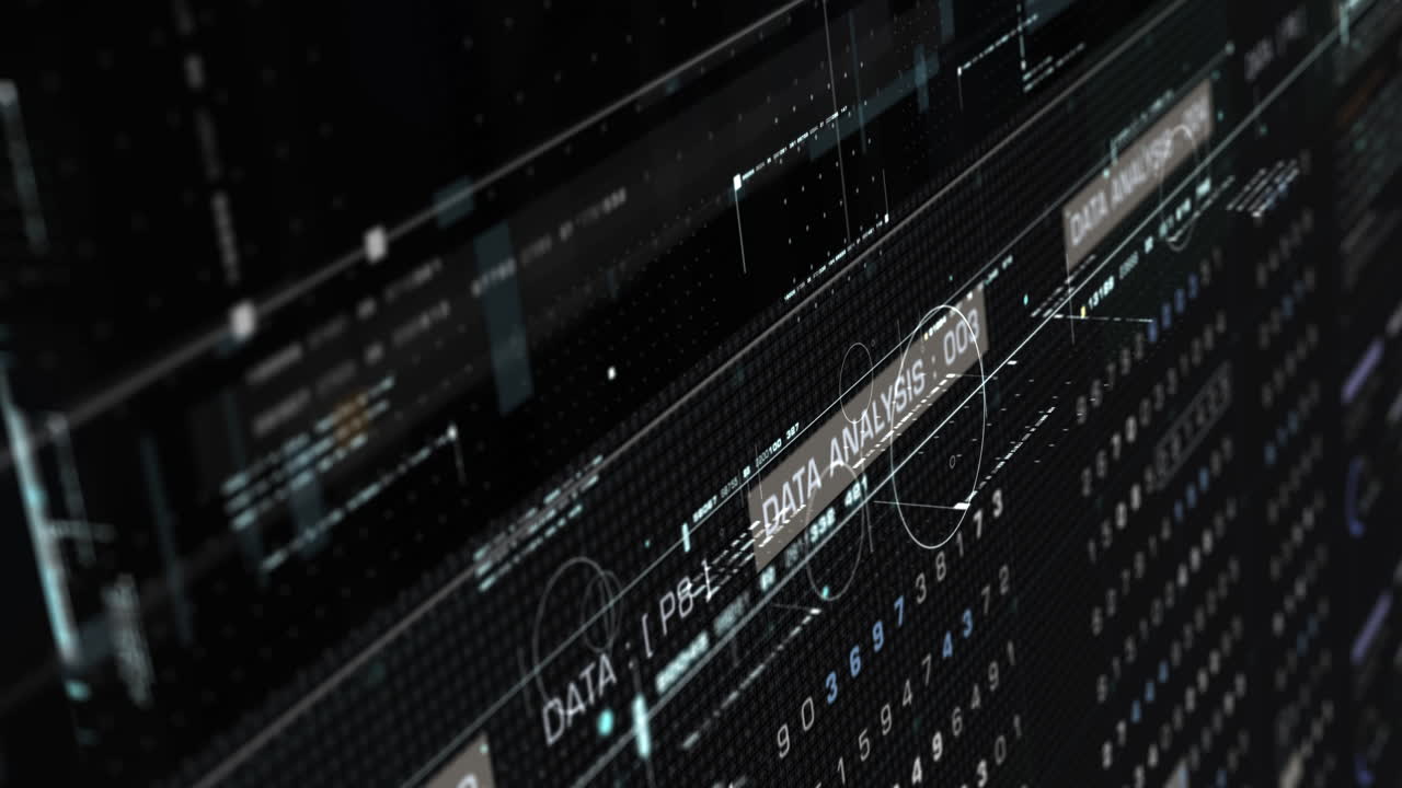 Futuristic holographic simulation of artificial neural networks, artificial intelligence deep learning performing analytic computational head up display background