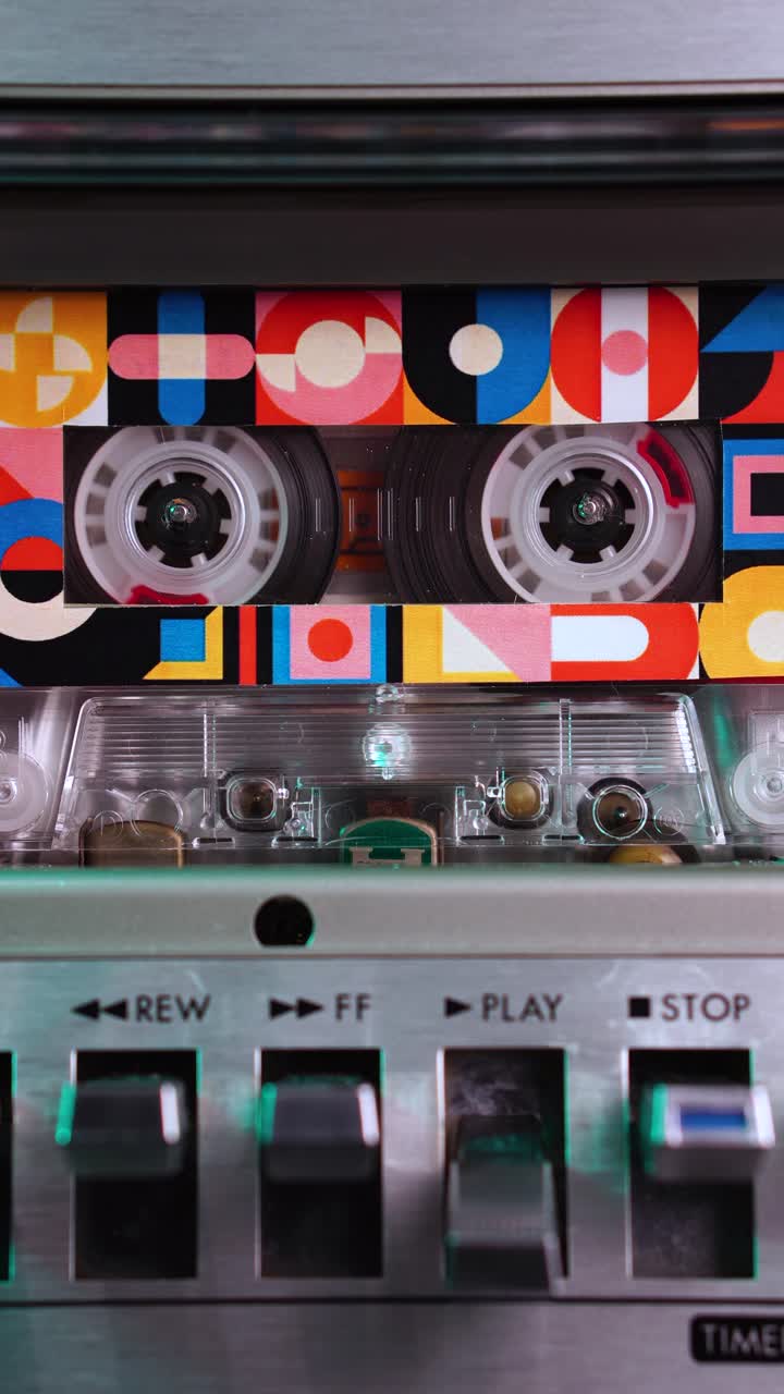 Colorful Cassette Tape in Retro Tape Deck