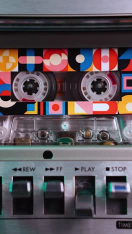 colorful cassette tape in retro tape deck