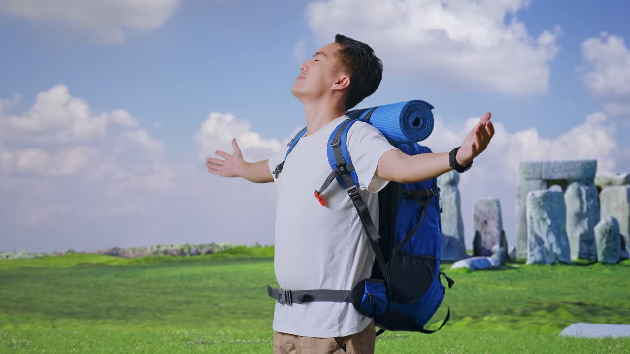 Happy Traveler at a Historical Site