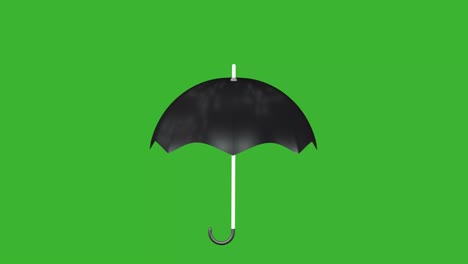 3d animation of black umbrella and rain icon on green screen.