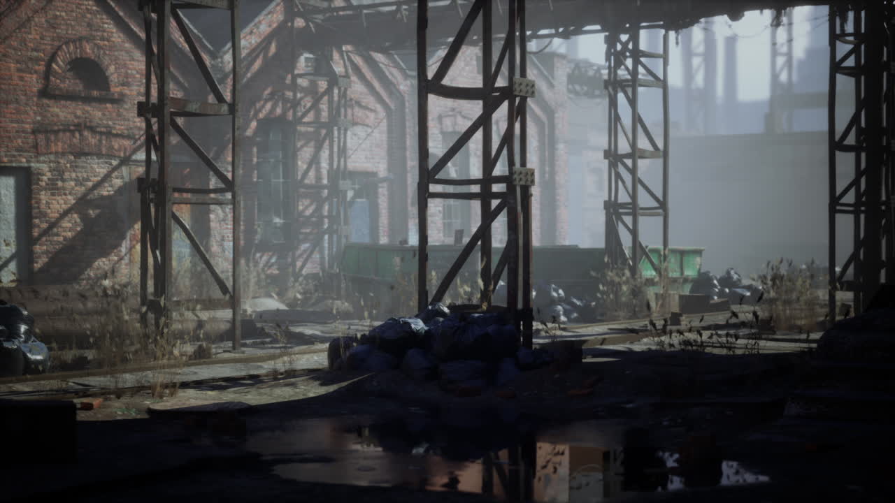 디트로이트의 큰 폐허가 된 폐허 공장