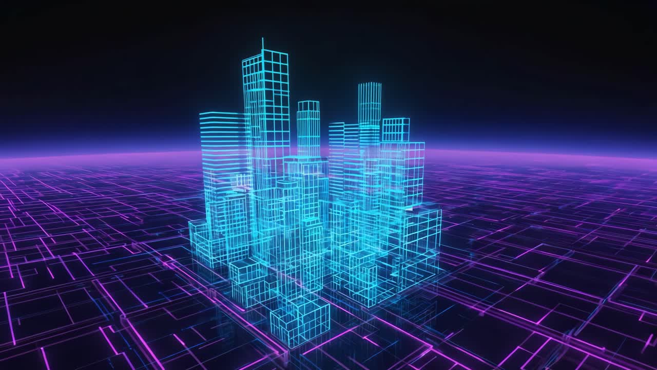 미래의 와이어 프레임 도시 풍경