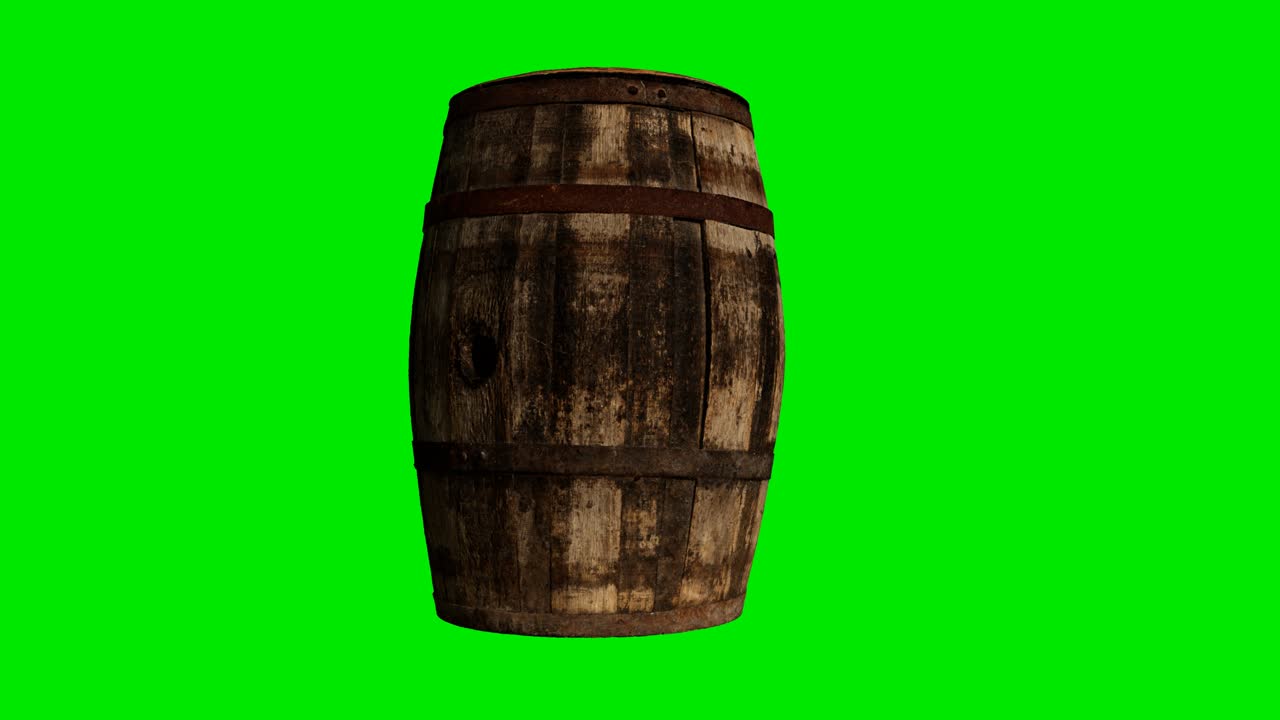Wooden barrel for wine or beer at green chromakey background