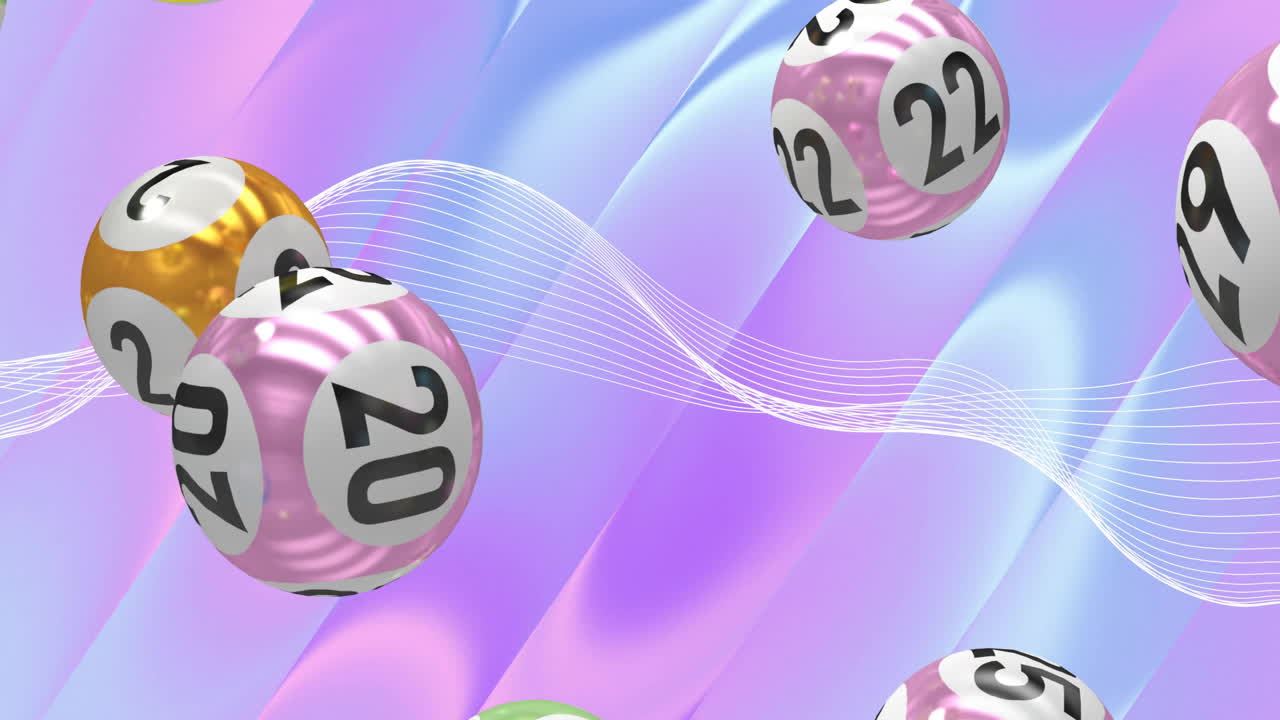 bolas de lotería con números flotando sobre un fondo abstracto colorido
