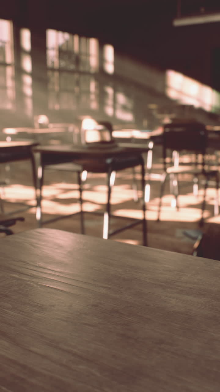 aula vacía con la luz del sol corriendo a través de las ventanas