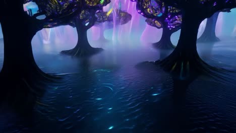 glowing trees in a fantasy forest