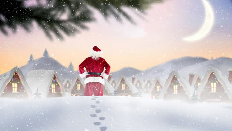 santa claus en el paisaje de invierno combinado con la nieve que cae