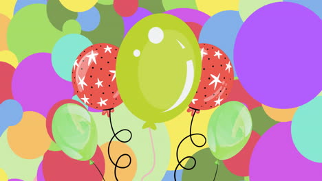 animación de estrellas y puntos en globos sobre círculos multicolores