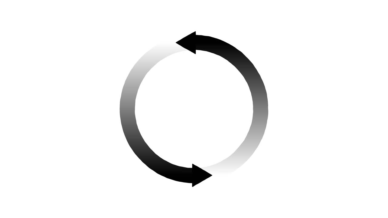 Black gradient arrow rotates smoothly in a continuous clockwise loop on a clean white background
