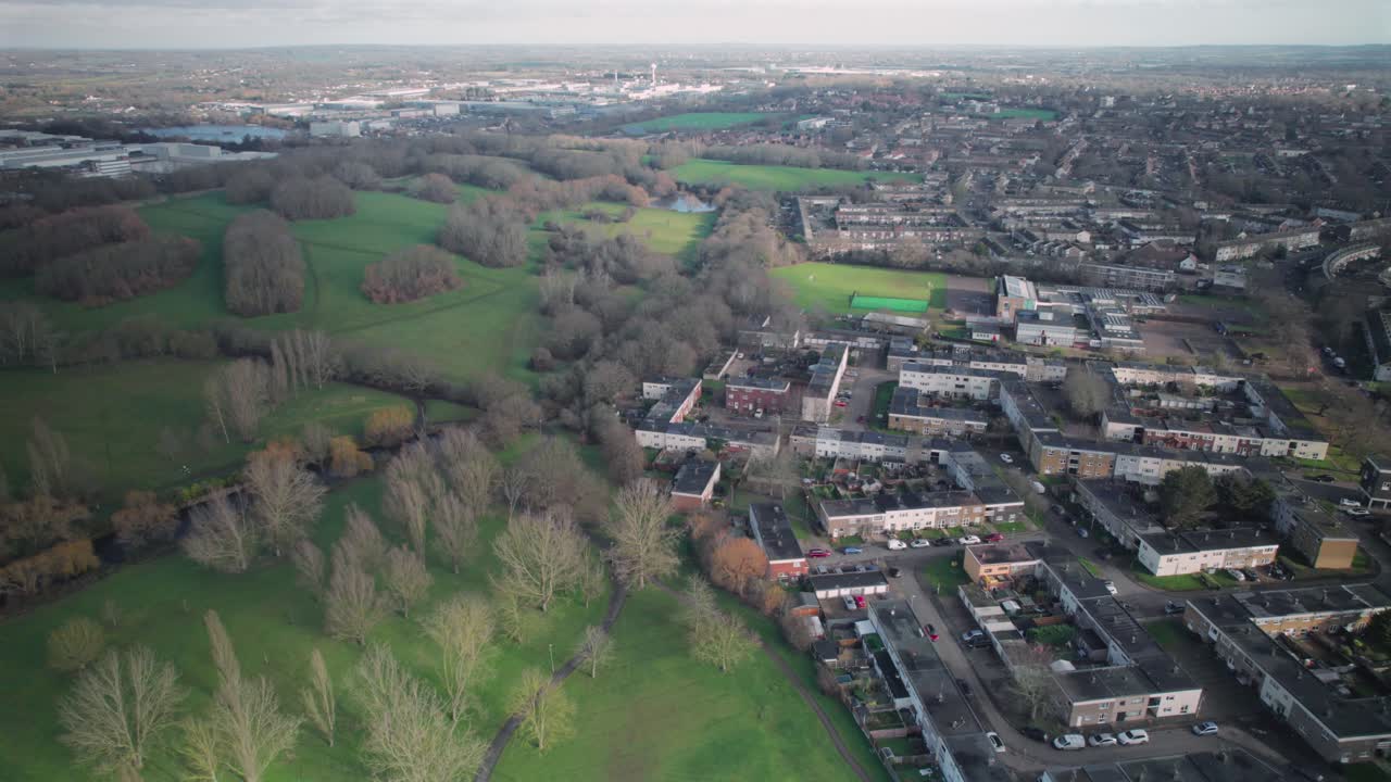 Gloucester Park, Basildon, Essex, Establishing Aerial Drone View