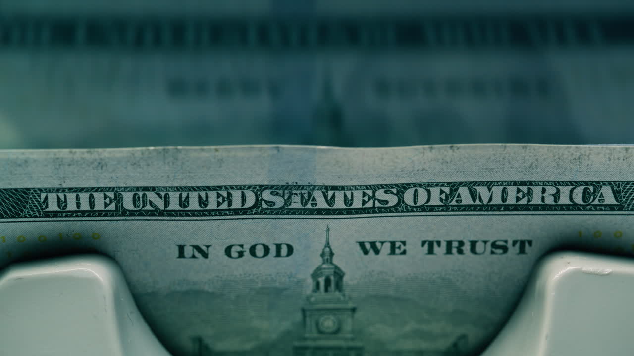 Detailed view money bills processed inside fast counting device at workplace