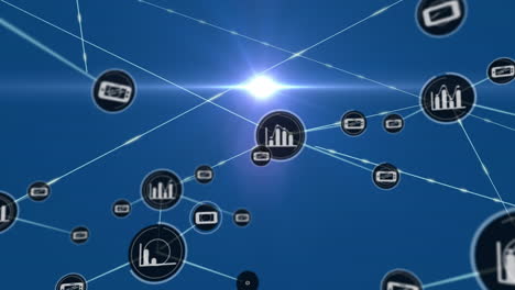 animación de la red de conexiones con iconos sobre fondo azul