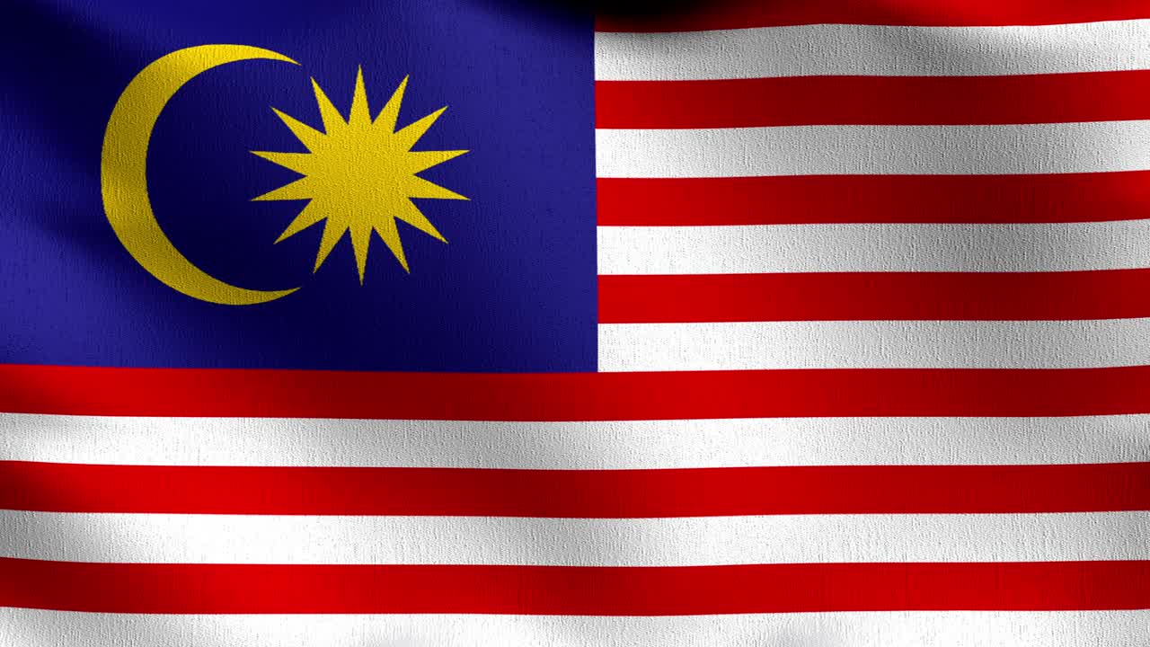 Video 4K in loop continuo. Bandiera nazionale della Malesia che sventola al vento, isolata. Design astratto patriottico ufficiale. Illustrazione di rendering 3D di un simbolo che sventola