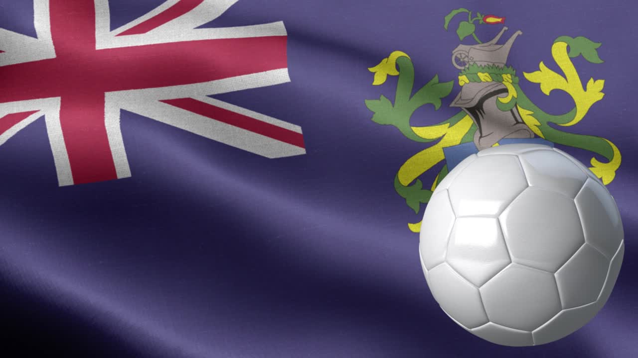 bandera de la isla de pitcairn y pelota de fútbol - bandera de la isla del pitcairn de alto detalle - bandera nacional patrón de ondas de la isla del pitcairn elementos en bucle
