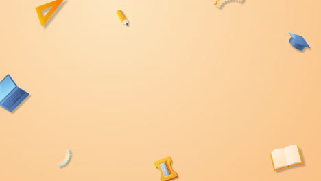 school graduation 3d elements animation icons popping up to add text in the center - orange background