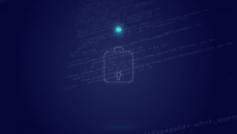 animación de círculo de neón con candado digital sobre los datos en la pantalla digital de la marina