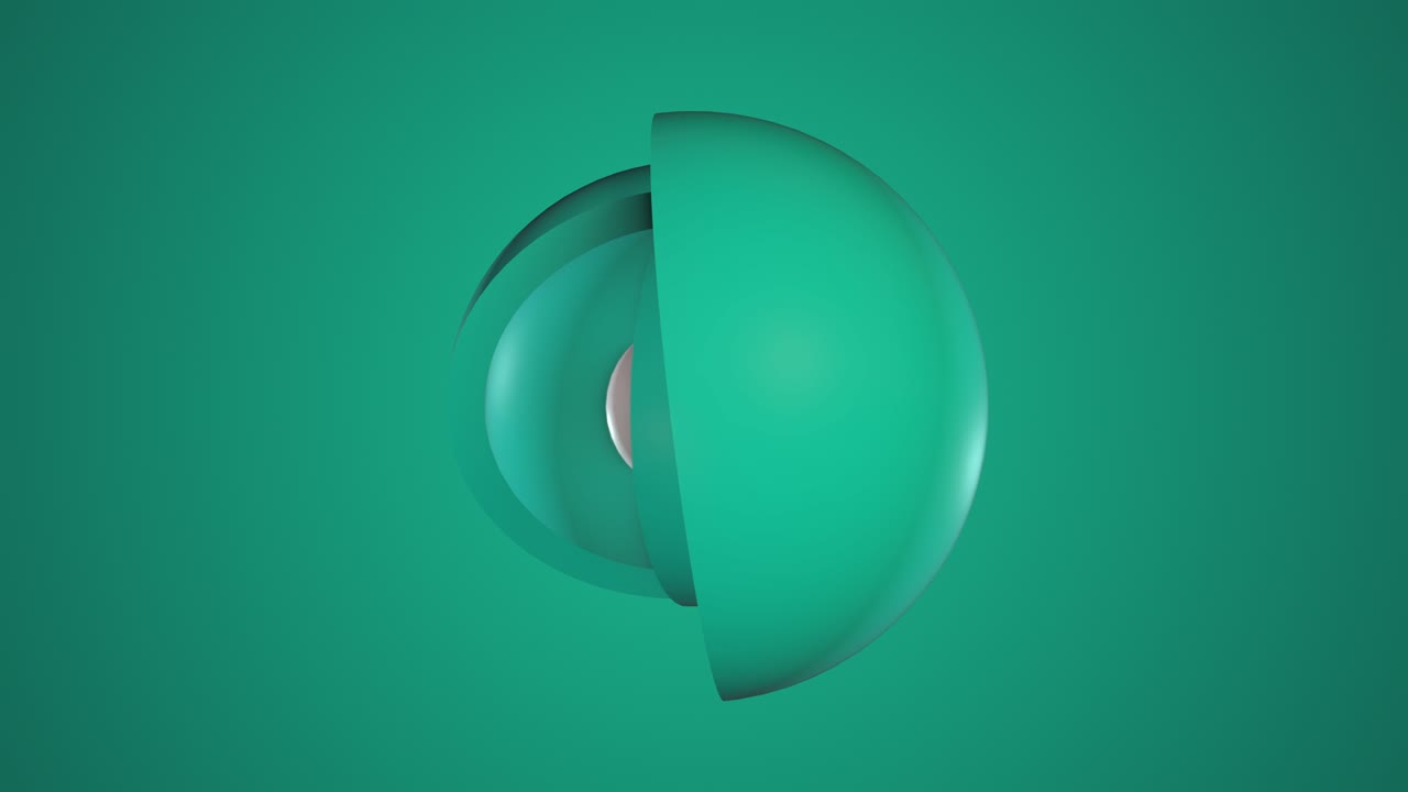 그라디언트 녹색 배경에 민트 반구들을 회전시켜 3차원 애니메이션, 진주 구, 원, 3d 루프