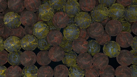 many falling rusty spheres, computer generated. 3d render of abstract old background