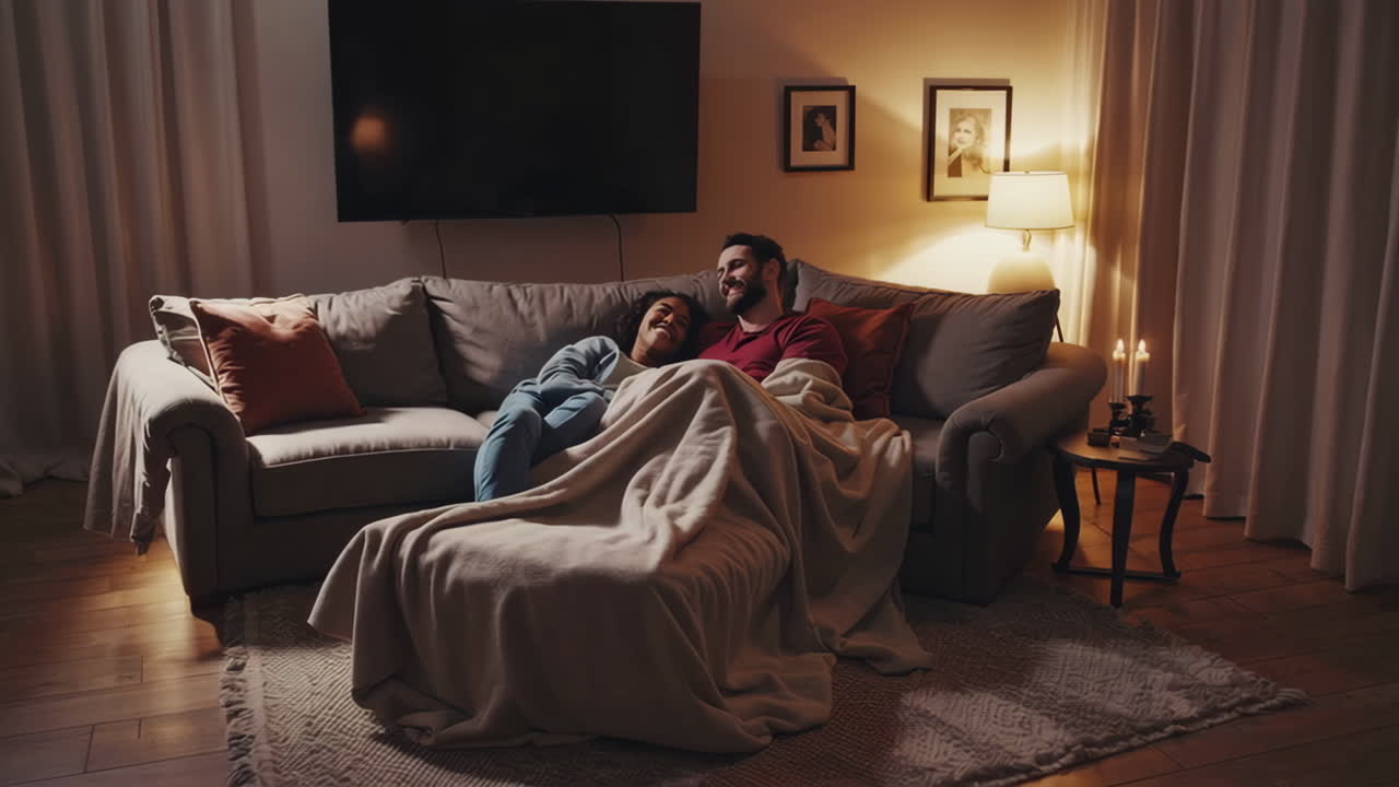 Couple Relaxing on Sofa at Home