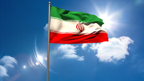 Iranische-Nationalflagge-Weht-Am-Fahnenmast