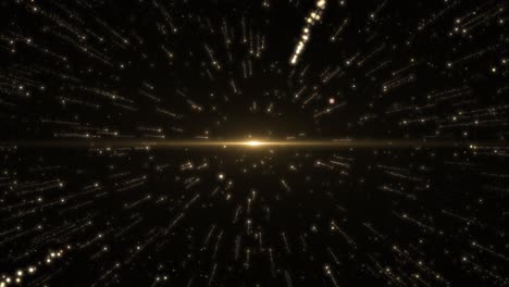 Golden light flare bursts center surrounded by sparkling moving particles glowing trails adds energy