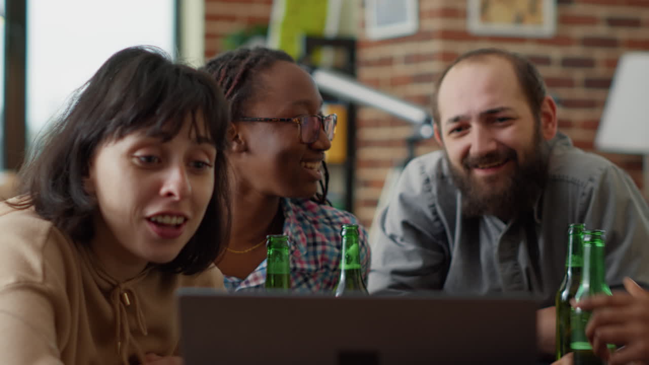 Diverse group of people using video call conference to talk