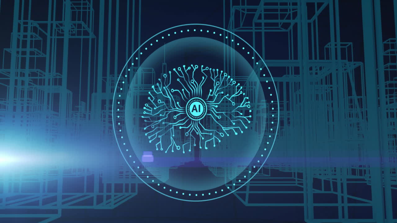 디지털 도시 풍경 위에 ai 텍스트로 뇌의 애니메이션