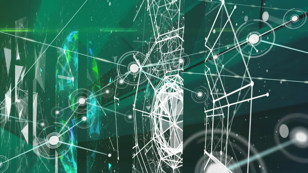 анимация сети соединений с глобусом над городским пейзажем