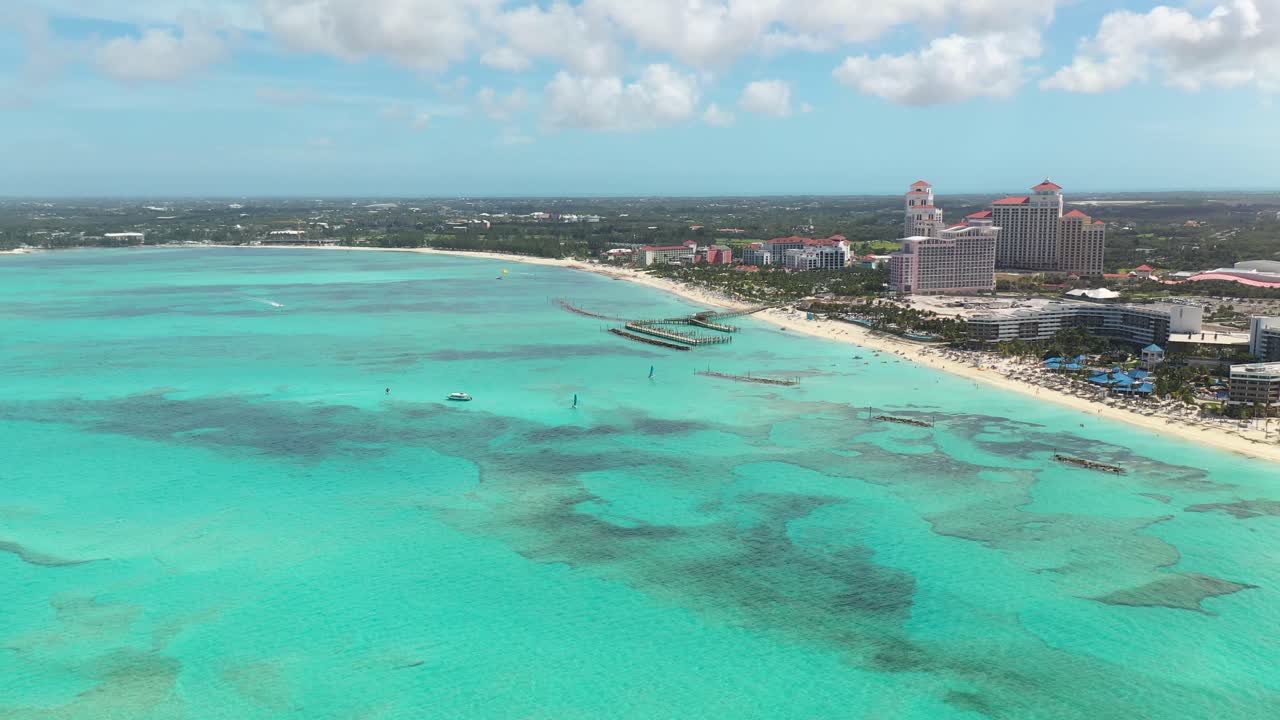 Nassau, Bahamas. Aerial View of White Sand Beach and Blue Ocean Water